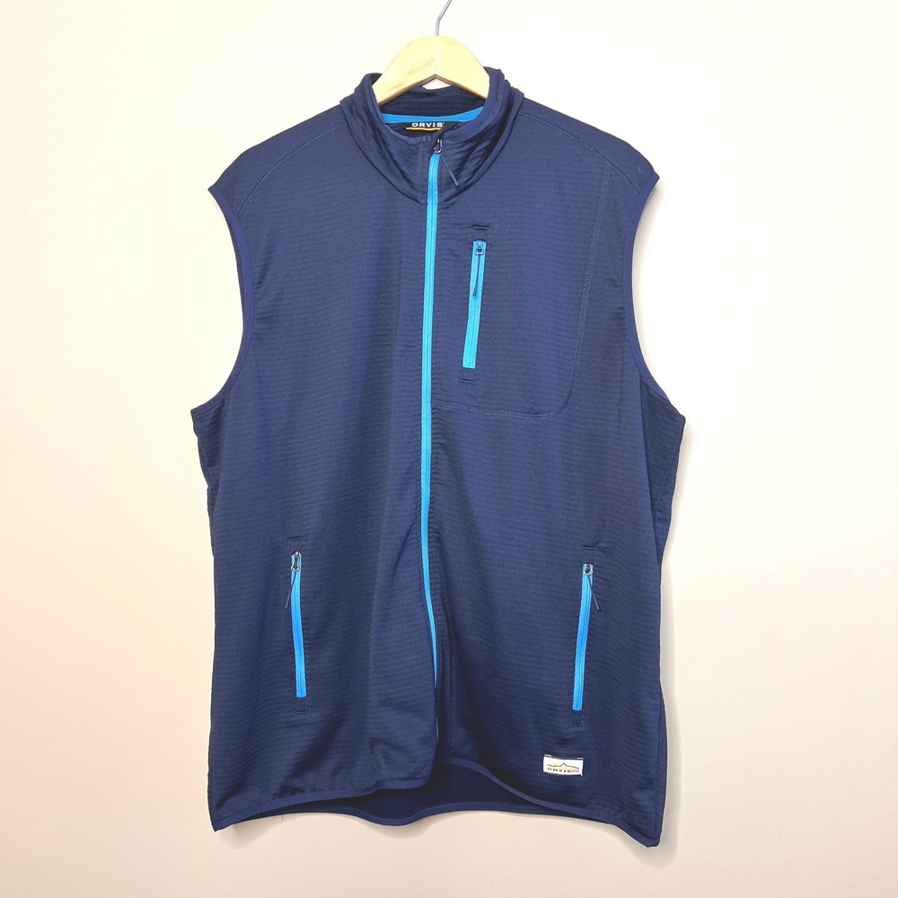 ORVIS Mens Navy Blue Fleece Vest Full Zip Outdoor Gorpcore Size XL